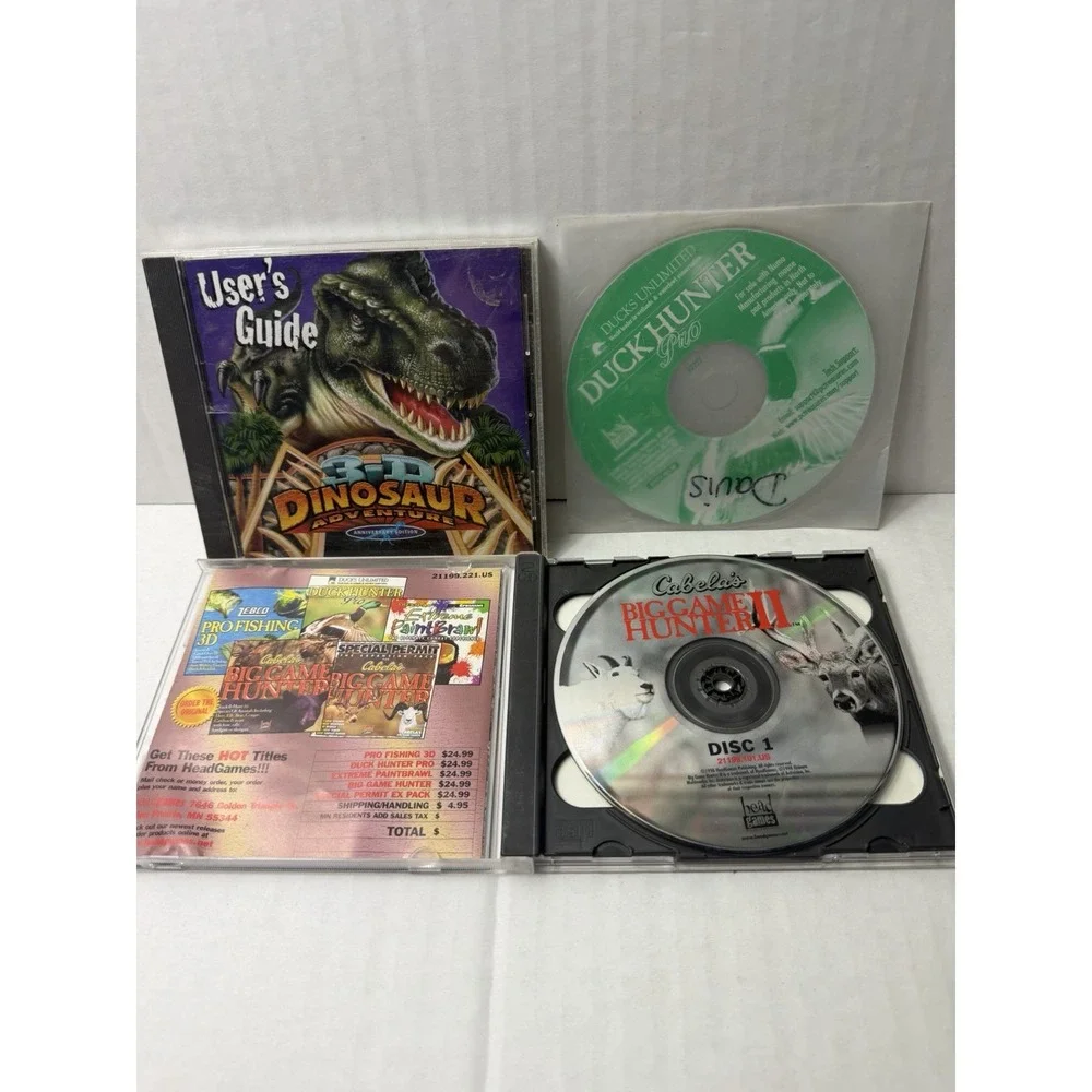 90s computer games lot of 3: 3D Dinosaur, Duck Hunter Pro, Big Game Hunter